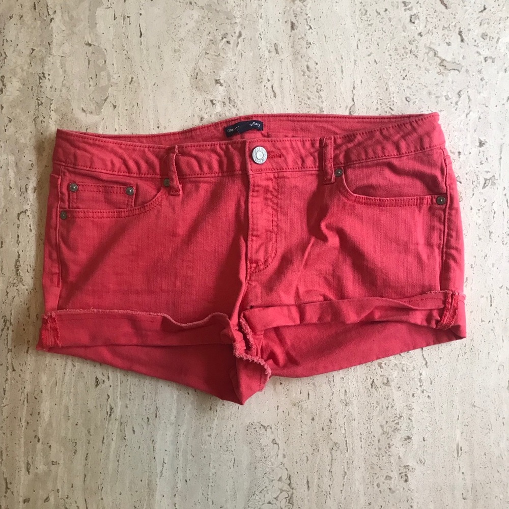 Red jean shorts
